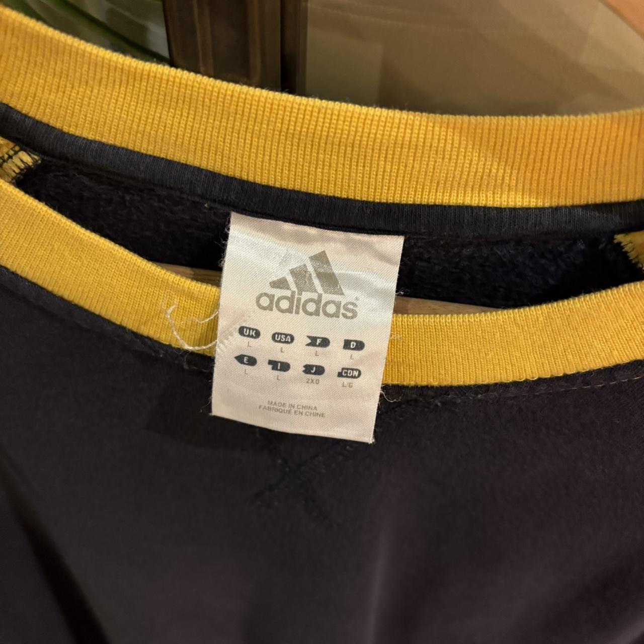SWT384BR - Vintage Retro Essential Adidas Navy Yellow Raglan Crewneck Jumper Sweatshirt with big spellout embroidered/print logo #90s #sportswear #essential #adidas #y2k