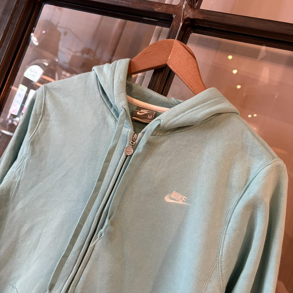 SWT606F - Vintage Retro Essential Turquiose Nike Full Zip Sweatshirt Hoodie with big spellout embroidered swoosh logo #90s #sportswear #essential #nike #y2k