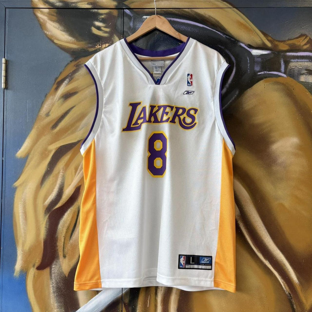 Vintage Reebok LA Lakers Jersey Mens Large White Kobe Bryant 8 Basketball Vest Top Kit BNWT 2002 Y2K