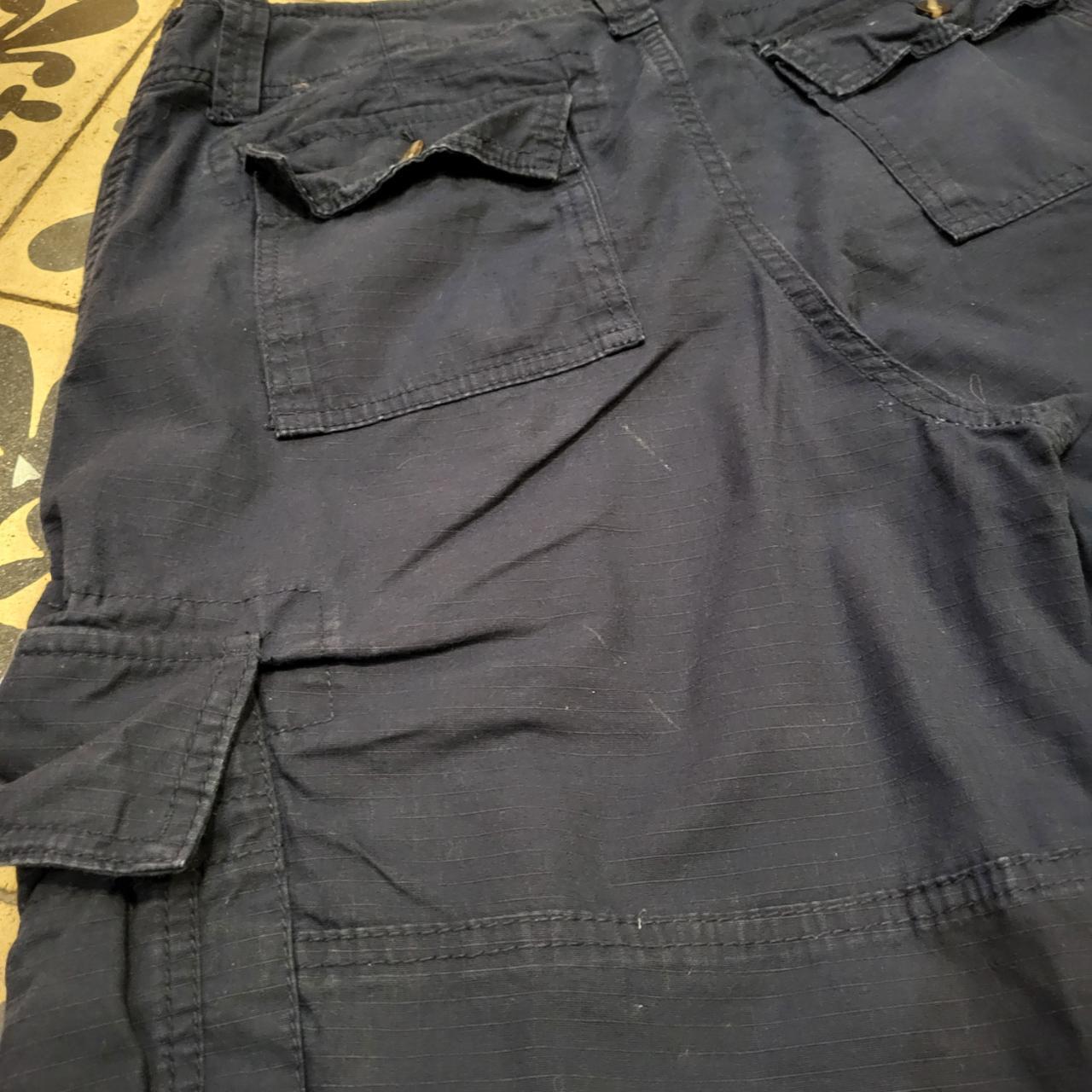 JRT218 - Vintage Retro Mossimo Navy Oversized Baggy Ripstop Cargo Shorts Jorts with detailed embroidered Logo graphic carpenter workwear Old School Hip Hop skate grunge faded 90s Y2K style