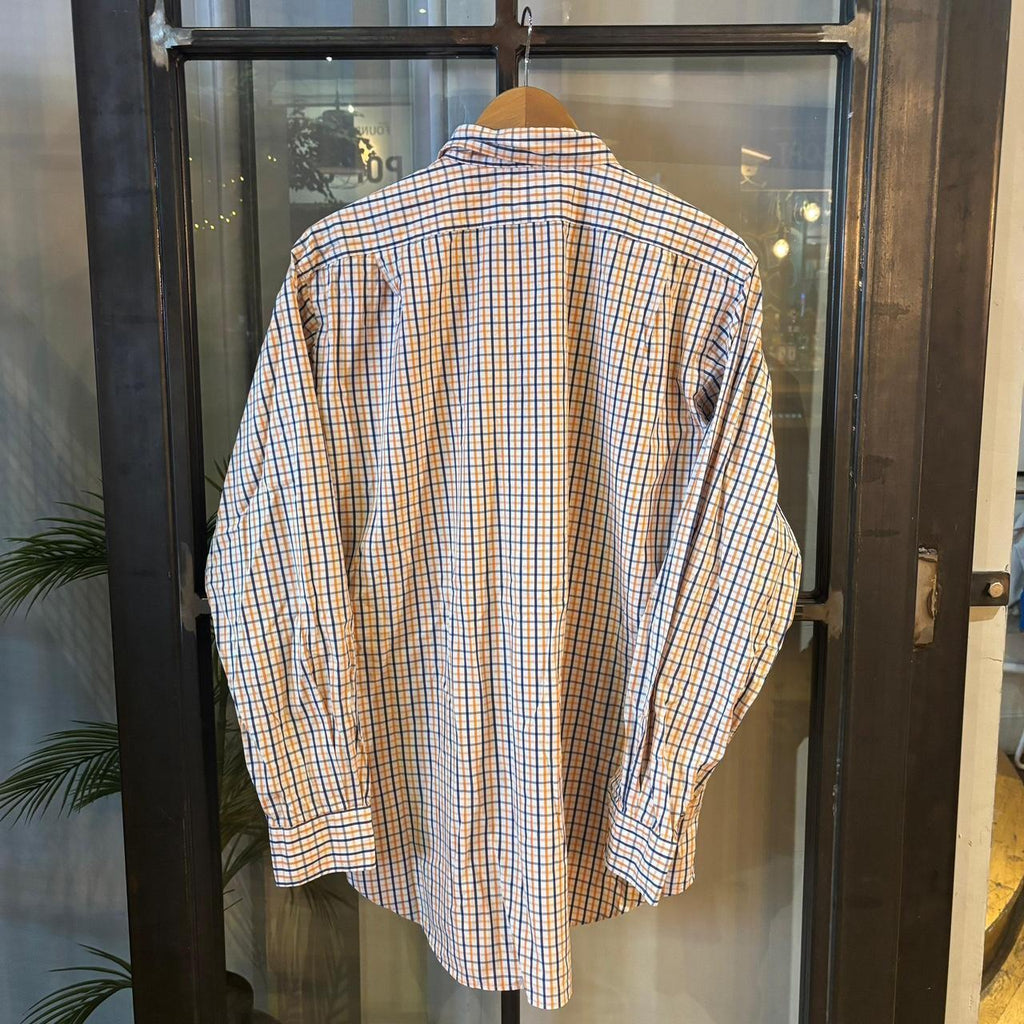 RLS251F - Vintage Ralph Lauren Orange and Blue Check Longsleeve collared button up polo shirt top #Y2K #preppy #chiefkeef #smartcasual #oldmoney