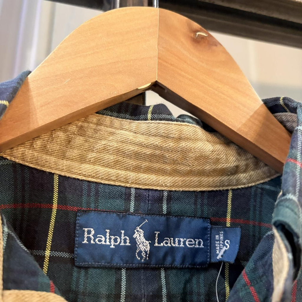 Vintage Polo Ralph Lauren Tartan Oxford Shirt Top Mens Small Green Plaid Check Button Down Long Sleeve Pony Horse Logo Old Money Preppy Classic Casual Streetwear 90s Y2K