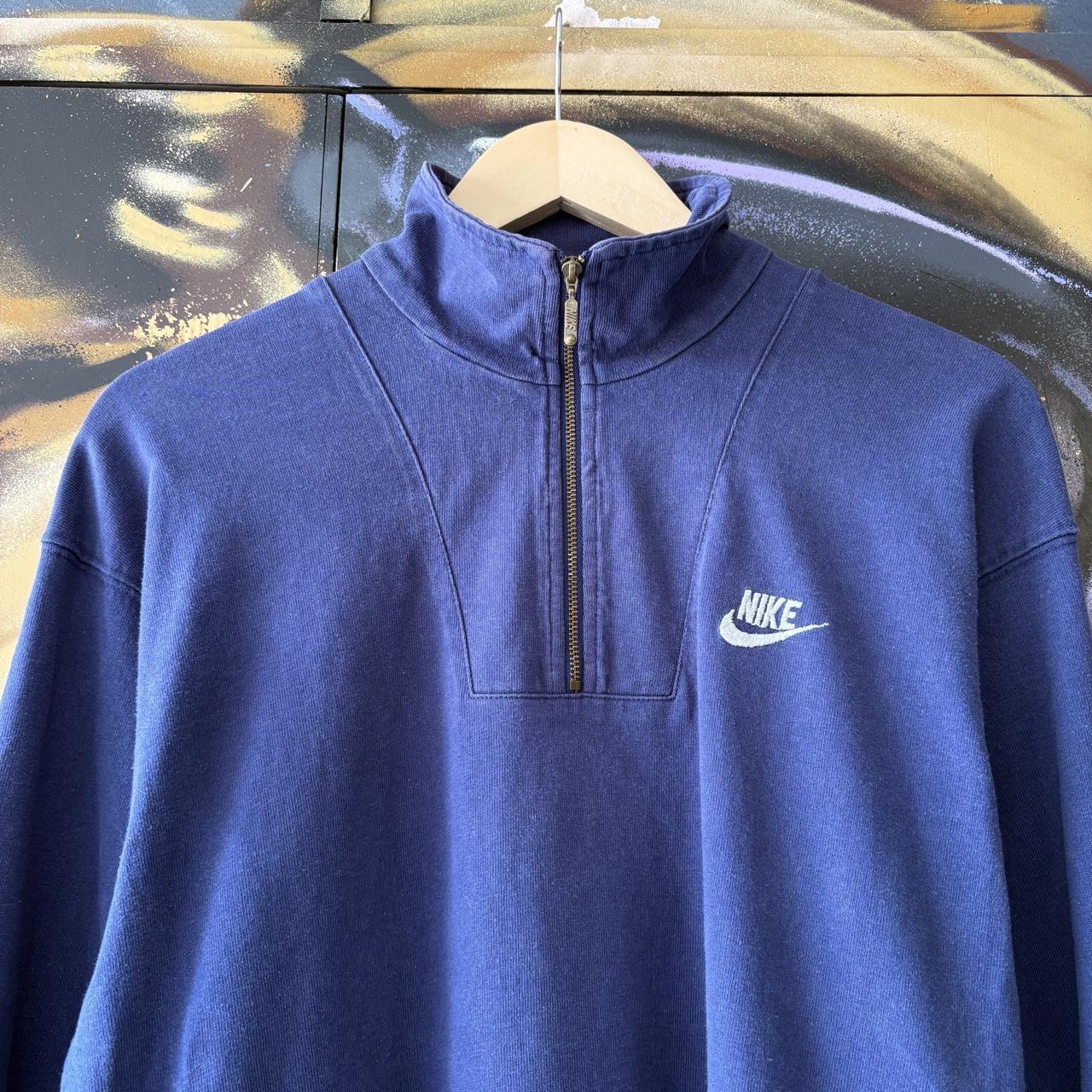 Vintage Nike Sweatshirt Mens Medium Navy Swoosh Spell Out 1/4 Zip Pullover Jumper Top 90s Y2K 00s