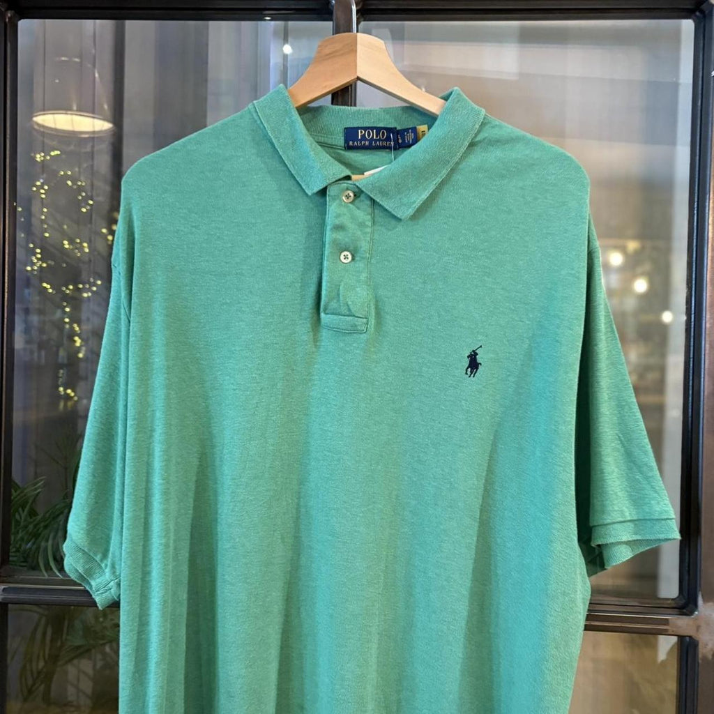 POL424F-P - Vintage Retro Ralph Lauren Green Plain Polo Shirt Short Sleeve collared button up top  #Y2K #preppy #chiefkeef #oldmoney #ralphlauren