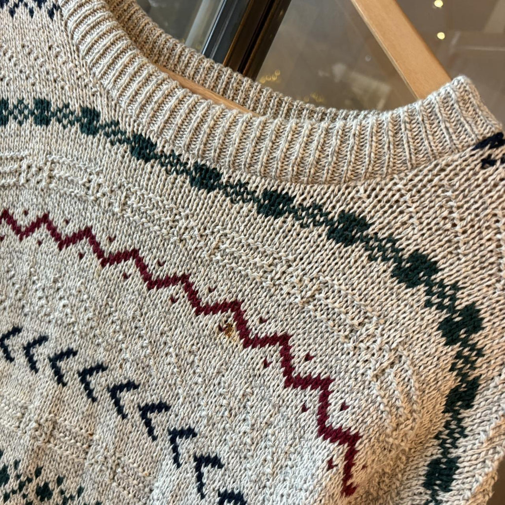 0225C84BR - Vintage Retro Essential Cream patterned argyle golf grandpa cosby sweatshirt crewneck knit Jumper #coogistyle #knitjumper #90s #grandad #knitted