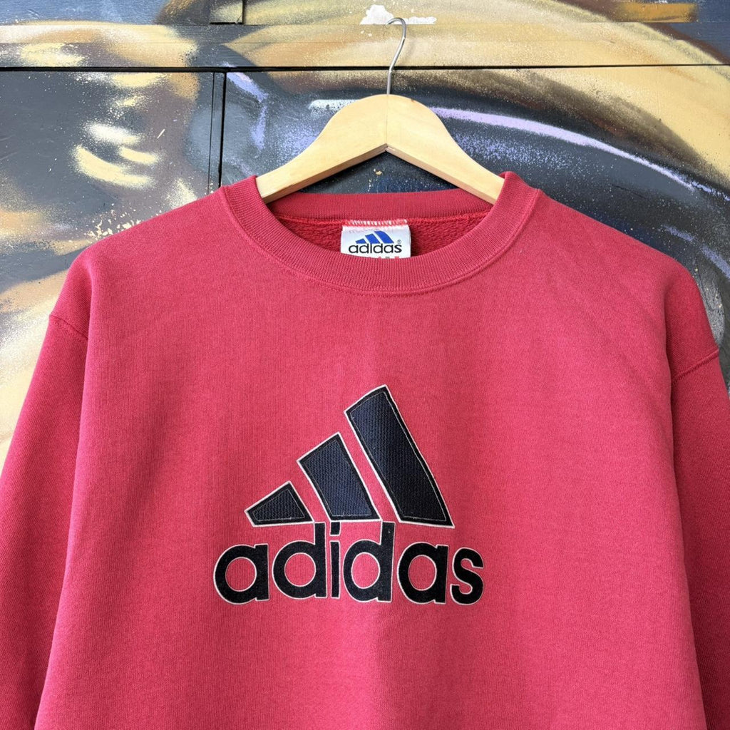 Vintage Adidas Red Sweatshirt Big Logo Spell Out Crewneck
