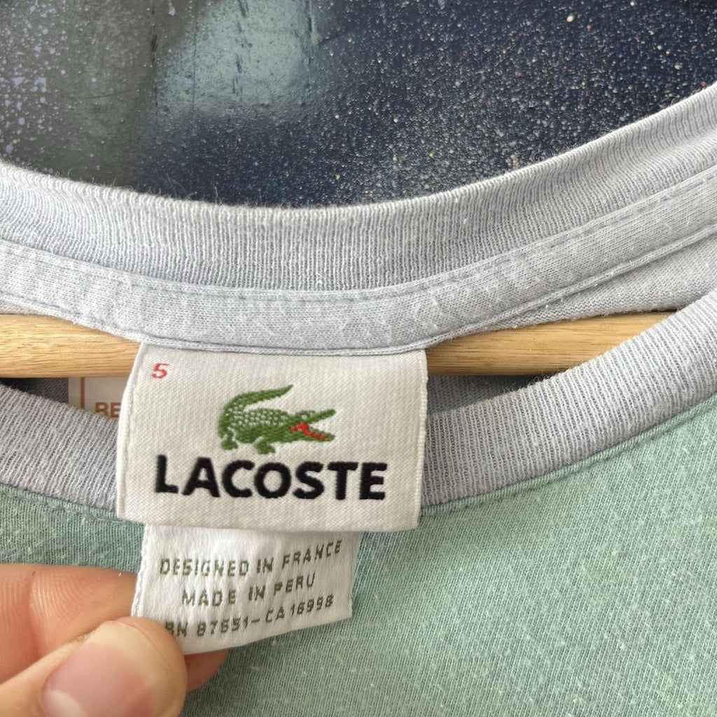 Lacoste Green and Grey Striped Tee