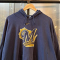 SWT711F - SWT616F - Vintage Retro Essential Navy Nike MLB Milwaukee Brewers Sweatshirt Hoodie with print logo and on Nike Team Tag #baseball #sportswear #essential #nike #y2k