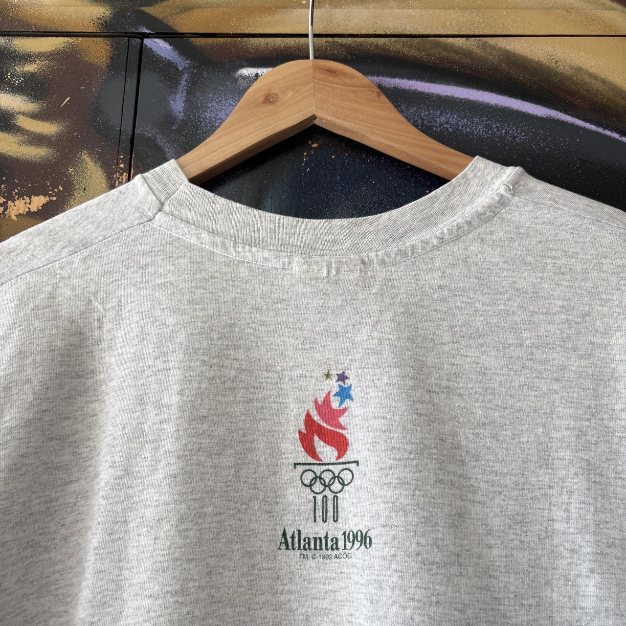 Vintage Atlanta Olympics 1996 T shirt GRey Faded Sports Flame Graphic Print Single Stitch Tee Top 90s Y2K 00s