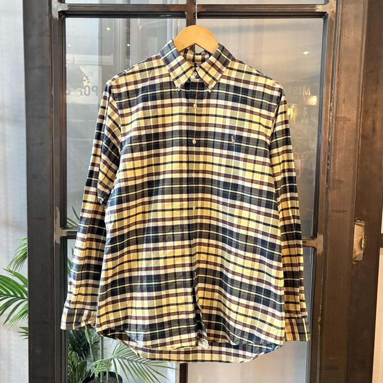 Vintage Ralph Lauren Pale Yellow Navy Check Longsleeve collared button up polo shirt top #Y2K #preppy #chiefkeef #smartcasual #oldmoney