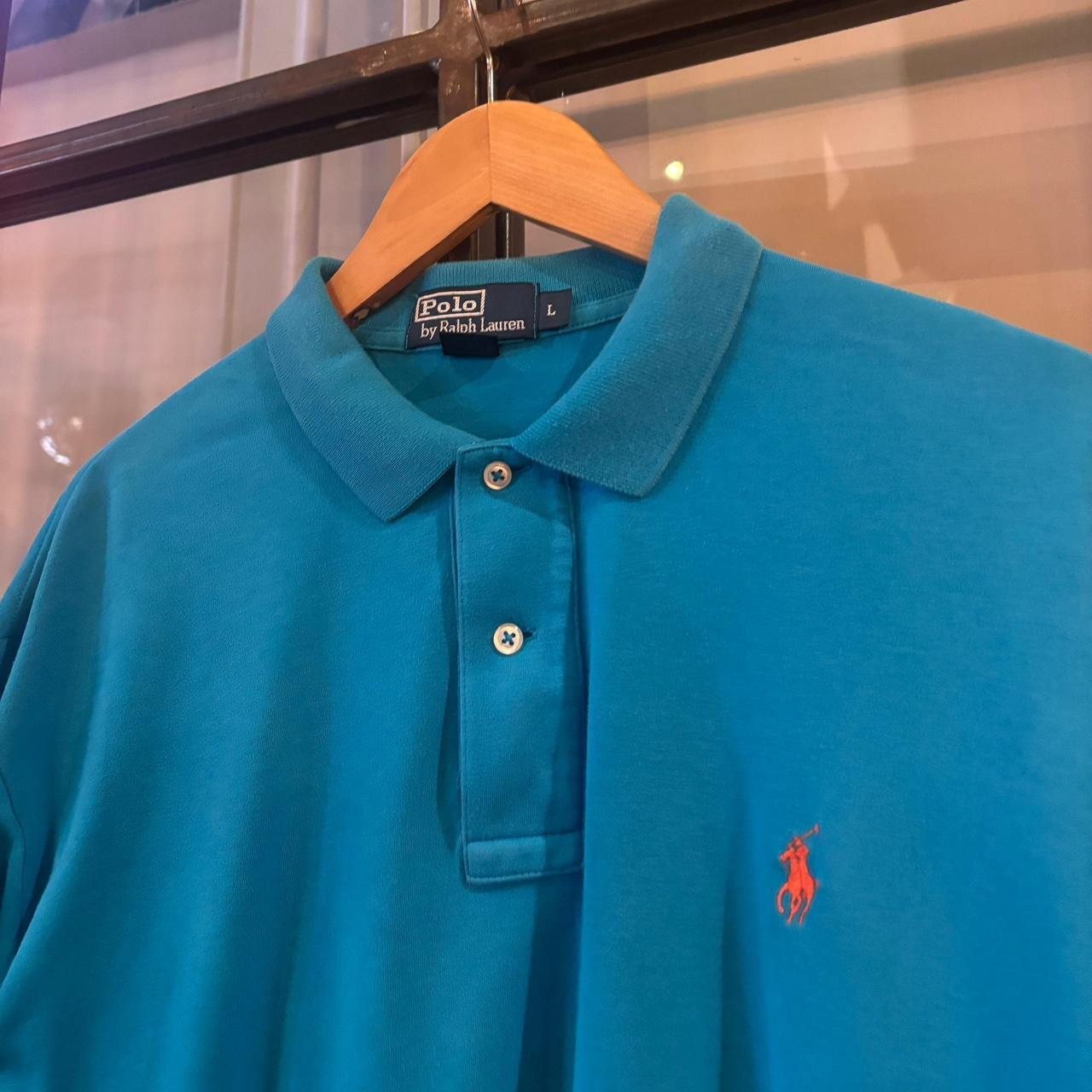 POL471F - Vintage Retro Ralph Lauren Plain Blue Polo Shirt Short Sleeve collared button up top  #Y2K #preppy #chiefkeef #oldmoney #ralphlauren