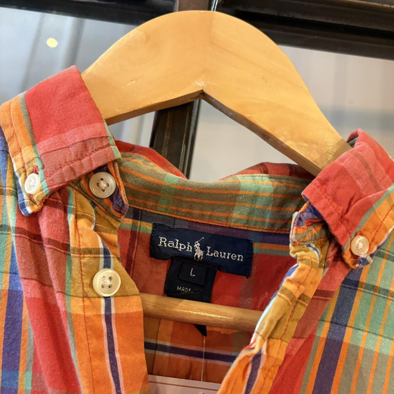 Vintage Ralph Lauren Orange Check Polo Shirt Short Sleeve collared button up top  #Y2K #preppy #chiefkeef #oldmoney #ralphlauren