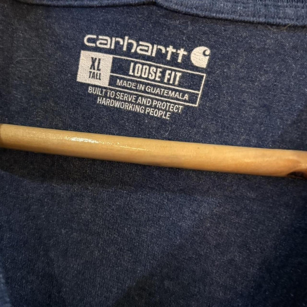 BR2804DO-P - Vintage Retro Essential Blue Carhartt Logo Spell out Graphic Print Top Tee T-shirt with embroidered patch logo #skater #workwear  #carhartt #y2k #graphic