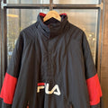 0325F87BR - Vintage Retro Essential Red and Black Fila 1/4 Zip and button up closure pullover sports jacket #sportswear #90s #y2k #fila