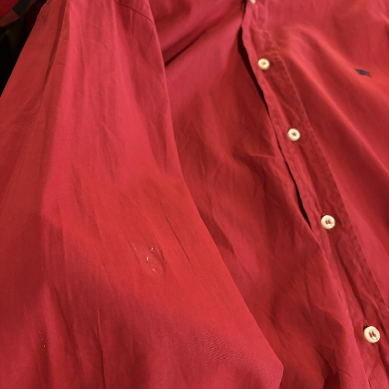 BR2804CD-F - Vintage Retro Essential Burberry Plain Red Longsleeve collared button up polo shirt top #Y2K #burberry #london #smartcasual #oldmoney
