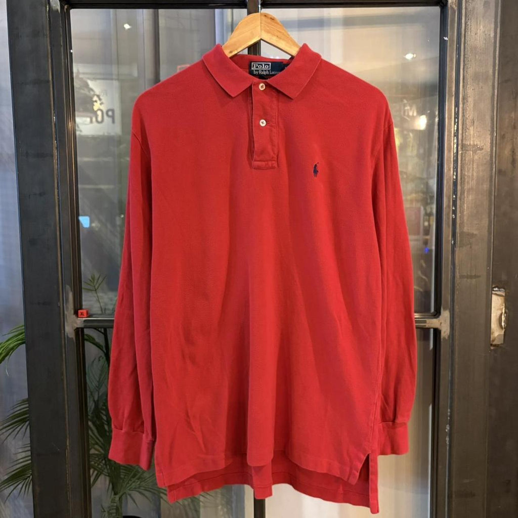 POL585F - Vintage Retro Ralph Lauren Red Polo Shirt Longsleeve collared button up top  #Y2K #preppy #chiefkeef #oldmoney #ralphlauren