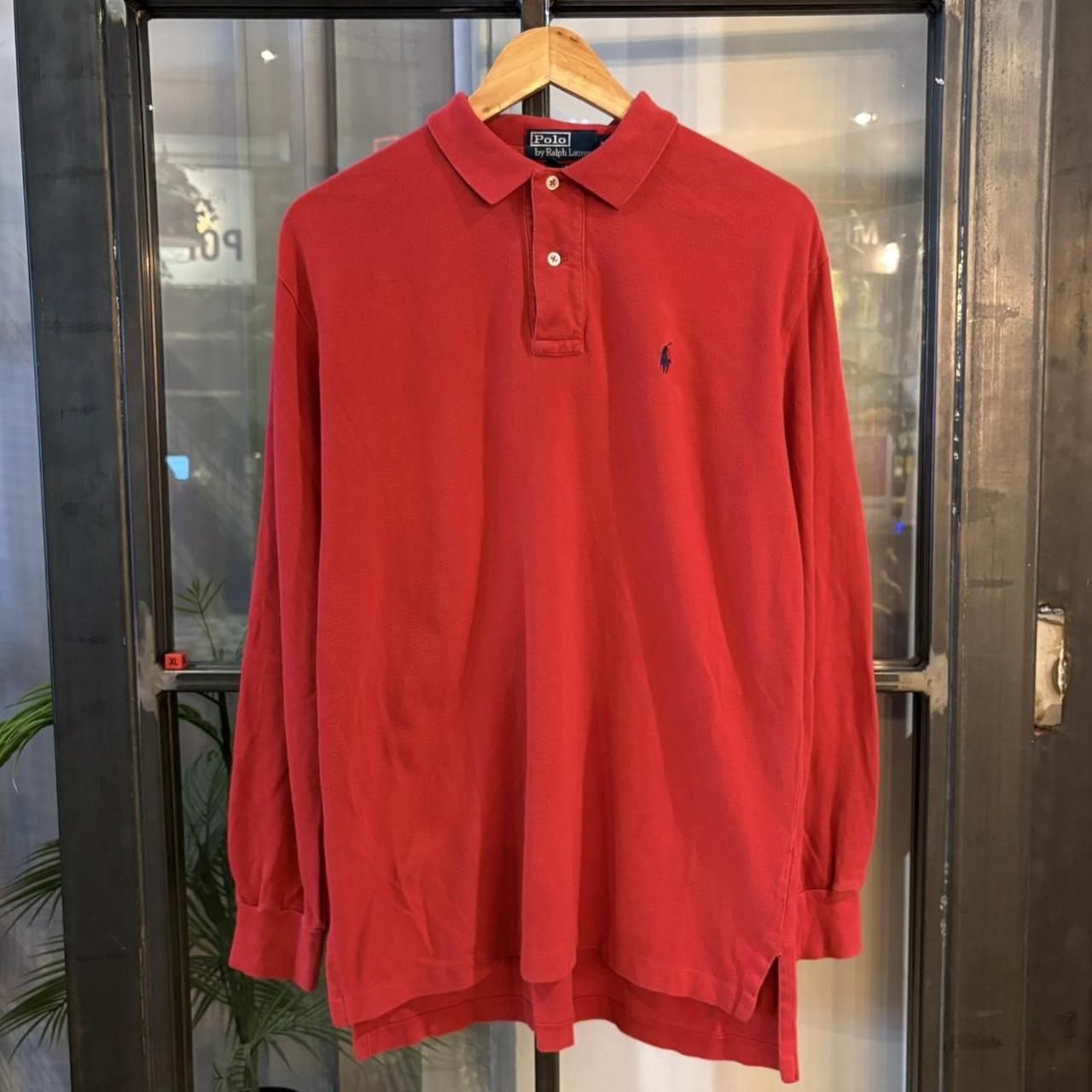 POL585F - Vintage Retro Ralph Lauren Red Polo Shirt Longsleeve collared button up top  #Y2K #preppy #chiefkeef #oldmoney #ralphlauren