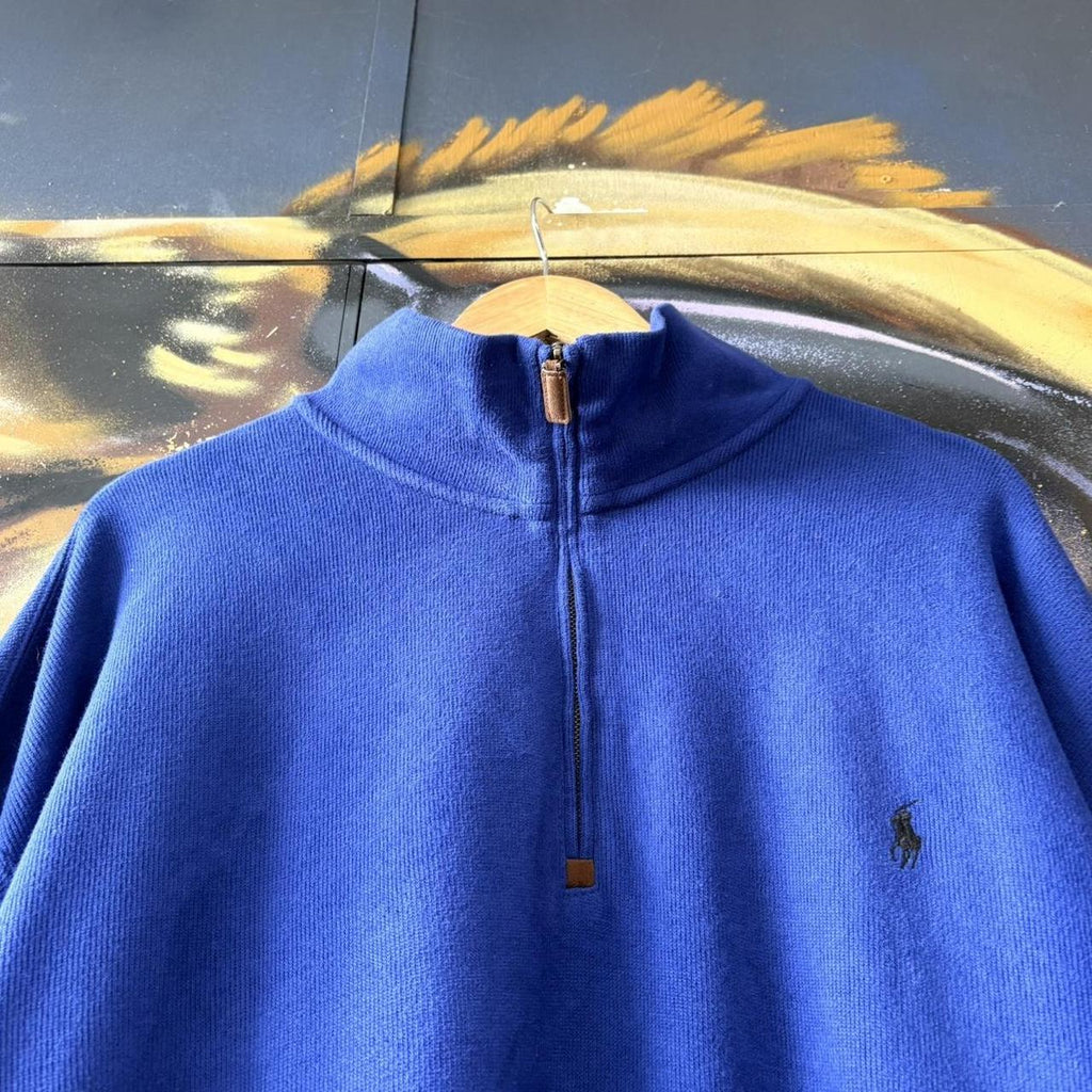 BR1602T-U- Vintage Ralph Lauren Blue 1/4 quarter zip up Sweatshirt jumper fleece top #Y2K #preppy #quarterzip #smartcasual #oldmoney