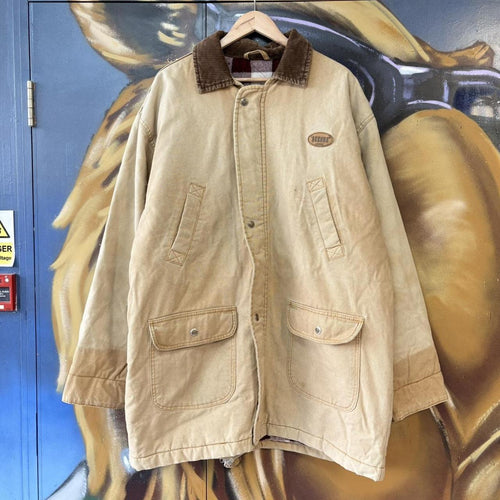 ADN0101CE-U -Vintage Retro Essential Dekons Tan  Button and Full Zip Up Collared Workwear Canvas plaid lined Jacket #workwear #utility #dekons