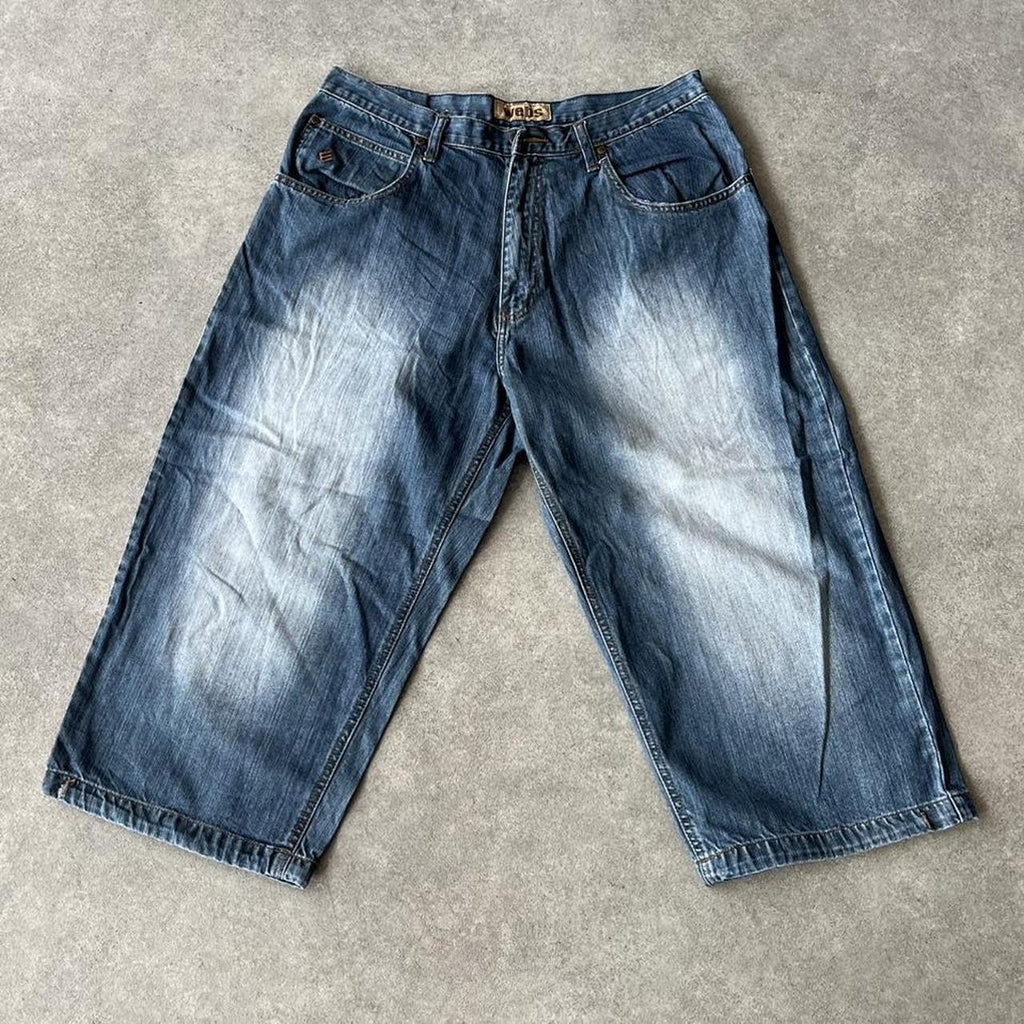 Webs Y2K Dark Wash Embroidered Denim 3/4 Jorts