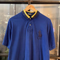 POL573F-P - Vintage Retro Ralph Lauren Blue Polo Shirt Short Sleeve collared button up top with Embroiderd Big Pony Logo #Y2K #preppy #chiefkeef #oldmoney #ralphlauren