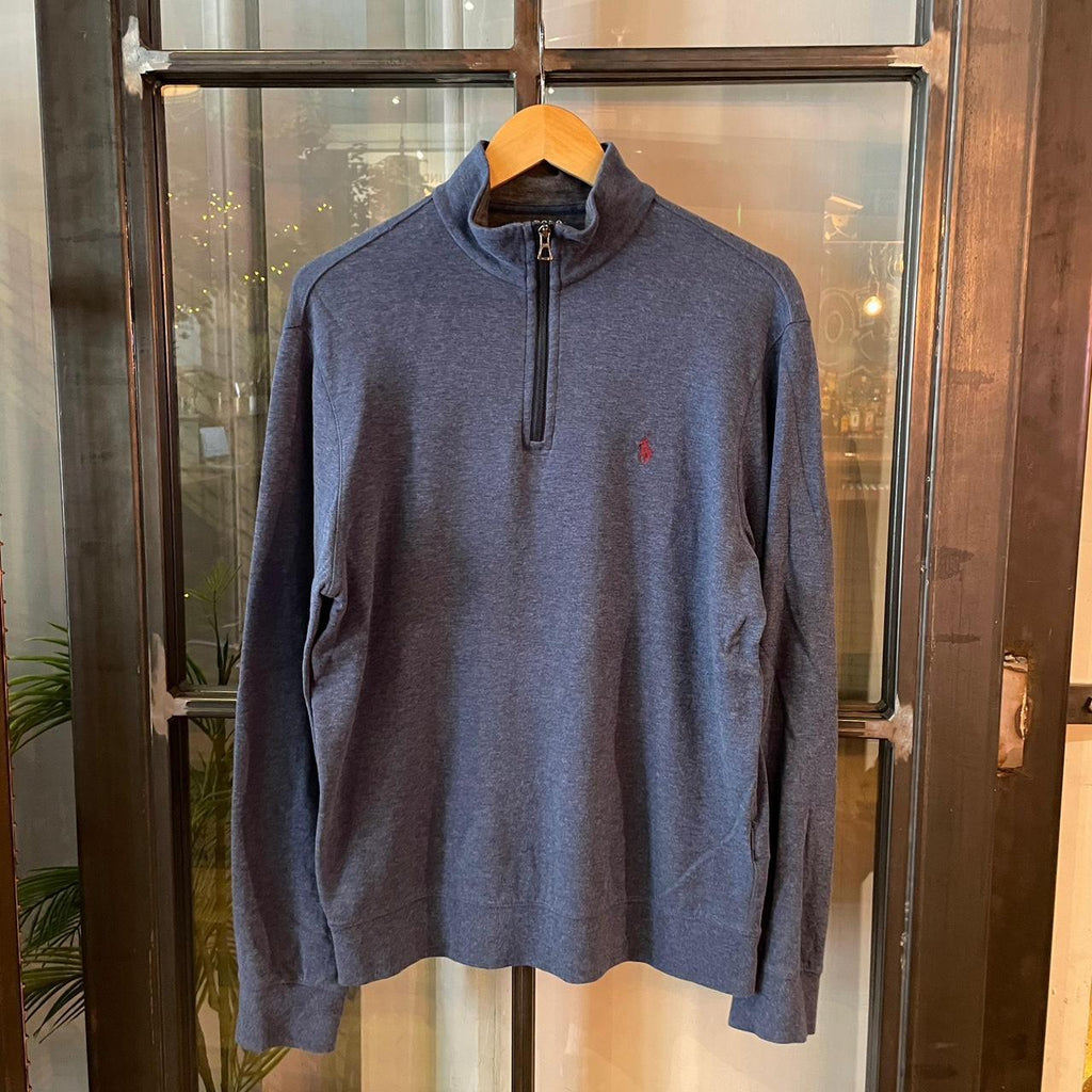 0325D65F - Vintage Retro Essential Blue Polo Ralph Lauren plain 1/4 zip fleece Jumper #oldmoney #smartcasual #fleece #preppy #poloralphlauren