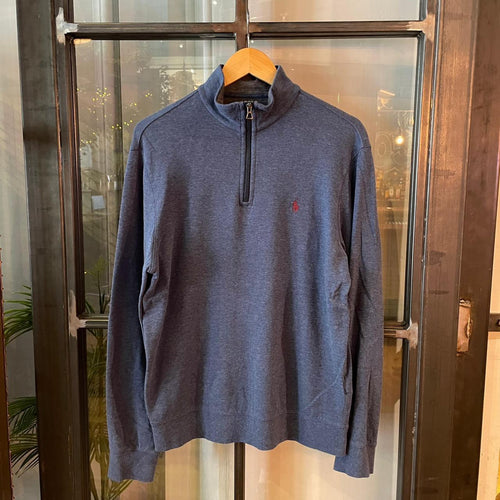 0325D65F - Vintage Retro Essential Blue Polo Ralph Lauren plain 1/4 zip fleece Jumper #oldmoney #smartcasual #fleece #preppy #poloralphlauren