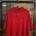 POL111 - Vintage Ralph Lauren Red Polo Shirt Short Sleeve collared button up top 90s Y2K Old Money Preppy Smart Casual style with embroidered logo of the iconic pony horse on chest