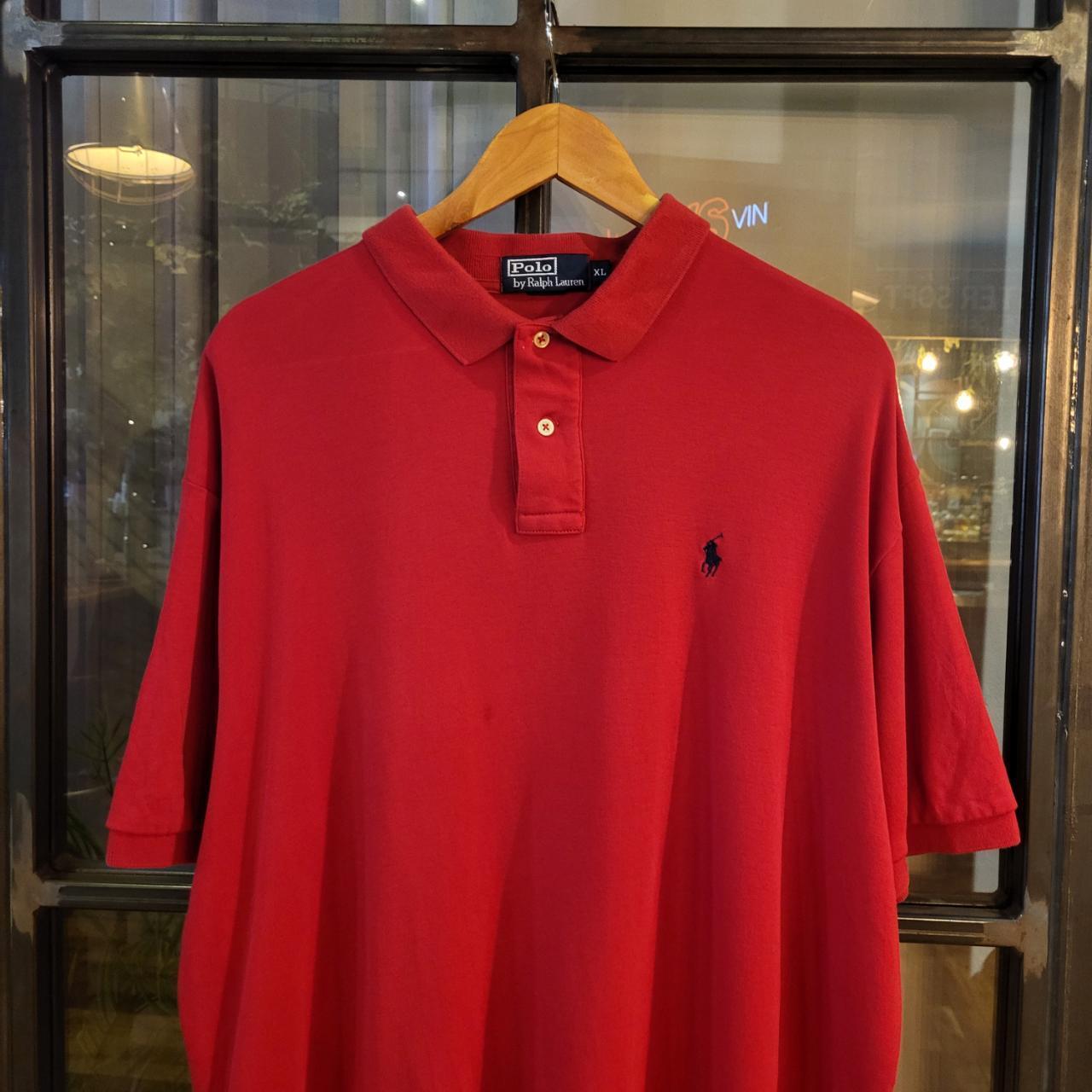 POL111 - Vintage Ralph Lauren Red Polo Shirt Short Sleeve collared button up top 90s Y2K Old Money Preppy Smart Casual style with embroidered logo of the iconic pony horse on chest