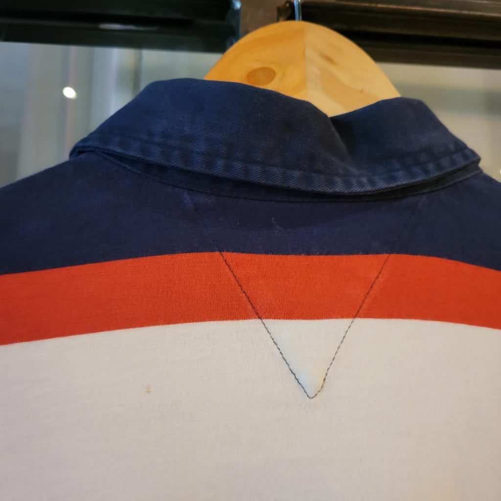RTJ006 - Vintage retro essential mens Tommy Hilfiger longsleeve polo Rugby Jersey Collared sweatshirt jumper striped old money preppy with small embroidered horse chest logo smart casual 90s y2k style