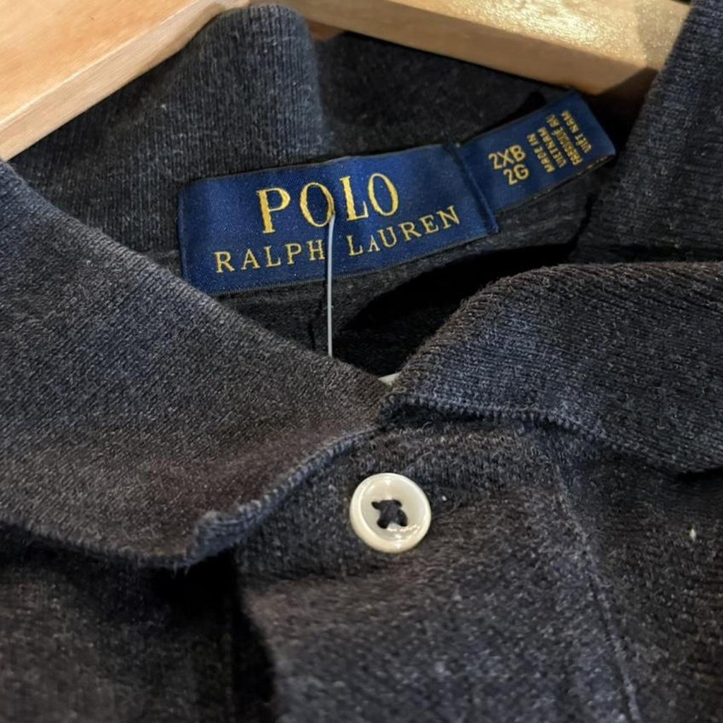 BR1912SW-F - Vintage Retro Ralph Lauren Plain Dark Grey Polo Shirt Short Sleeve collared button up top  #Y2K #preppy #chiefkeef #oldmoney #ralphlauren