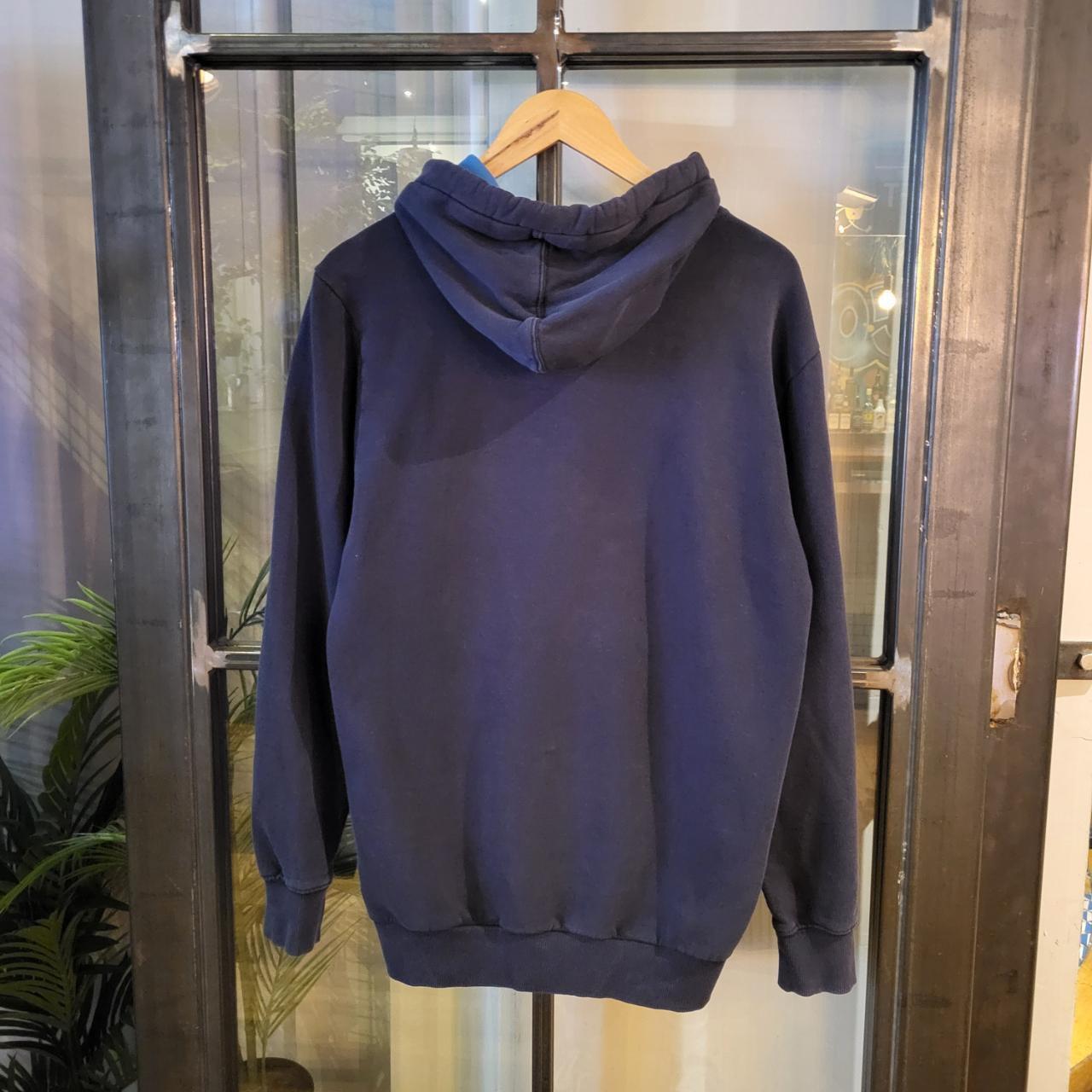 SWT290 - Vintage Retro Essential adult Napapijiri Navy Hoodie sweatshirt jumper crewneck with embroided chest logo and zip pouch #napapijri #expedition #hike #casual