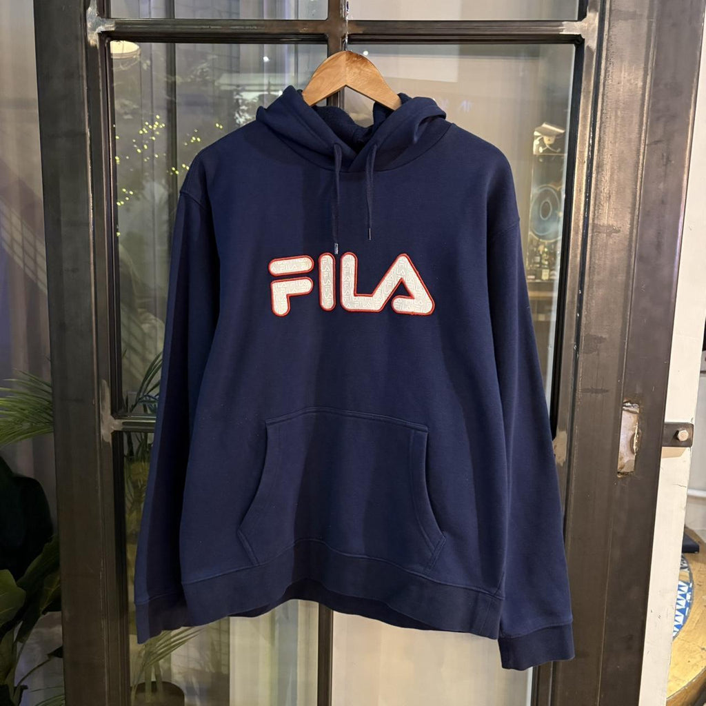0125A95 - Vintage Retro Essential Fila Navy Blue Pullover Sweatshirt Hoodie #casual #hoodie #fila #essential