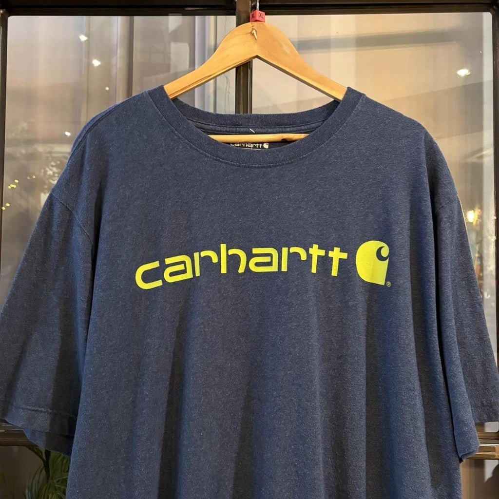 BR2804DO-P - Vintage Retro Essential Blue Carhartt Logo Spell out Graphic Print Top Tee T-shirt with embroidered patch logo #skater #workwear  #carhartt #y2k #graphic