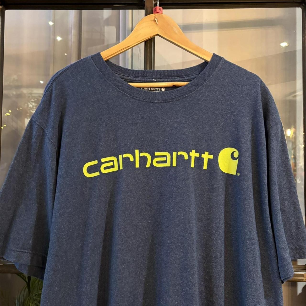 BR2804DO-P - Vintage Retro Essential Blue Carhartt Logo Spell out Graphic Print Top Tee T-shirt with embroidered patch logo #skater #workwear  #carhartt #y2k #graphic