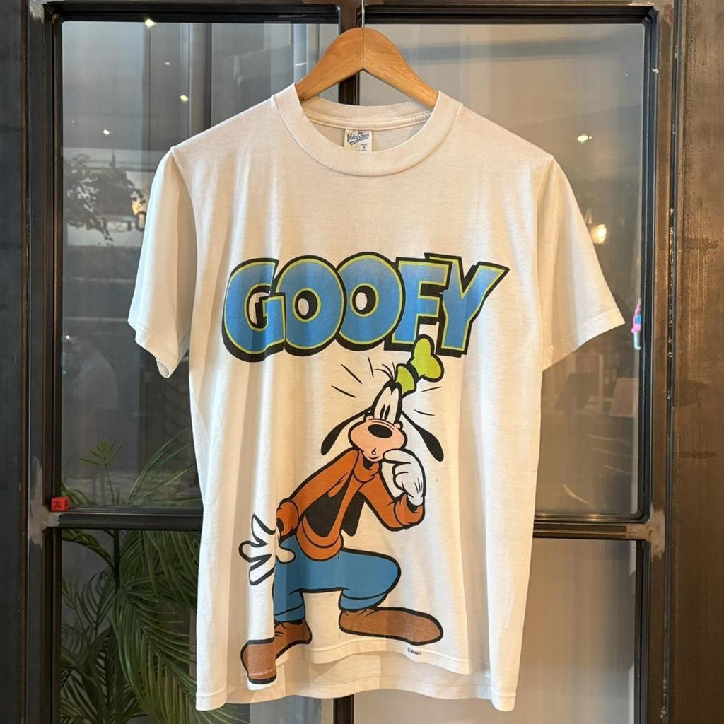 TEE636F1 - American Vintage Retro Essential White Disney Goofy promo cartoon souvenir Graphic Print Top Tee T-shirt single stitch #90s #graphic #disney #goofy #basic