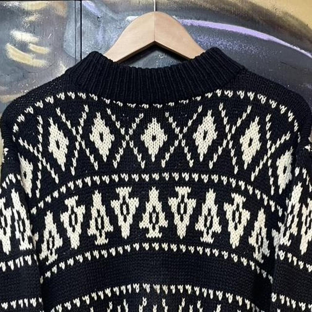 Vintage Two-Tone Funky Pattern Knit Turtleneck Sweater