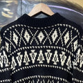 Vintage Two-Tone Funky Pattern Knit Turtleneck Sweater