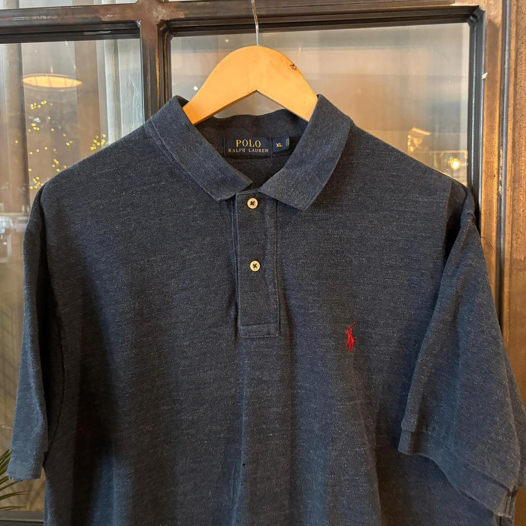 POL477F - Vintage Retro Ralph Lauren Navy Plain Polo Shirt Short Sleeve collared button up top  #Y2K #preppy #chiefkeef #oldmoney #ralphlauren
