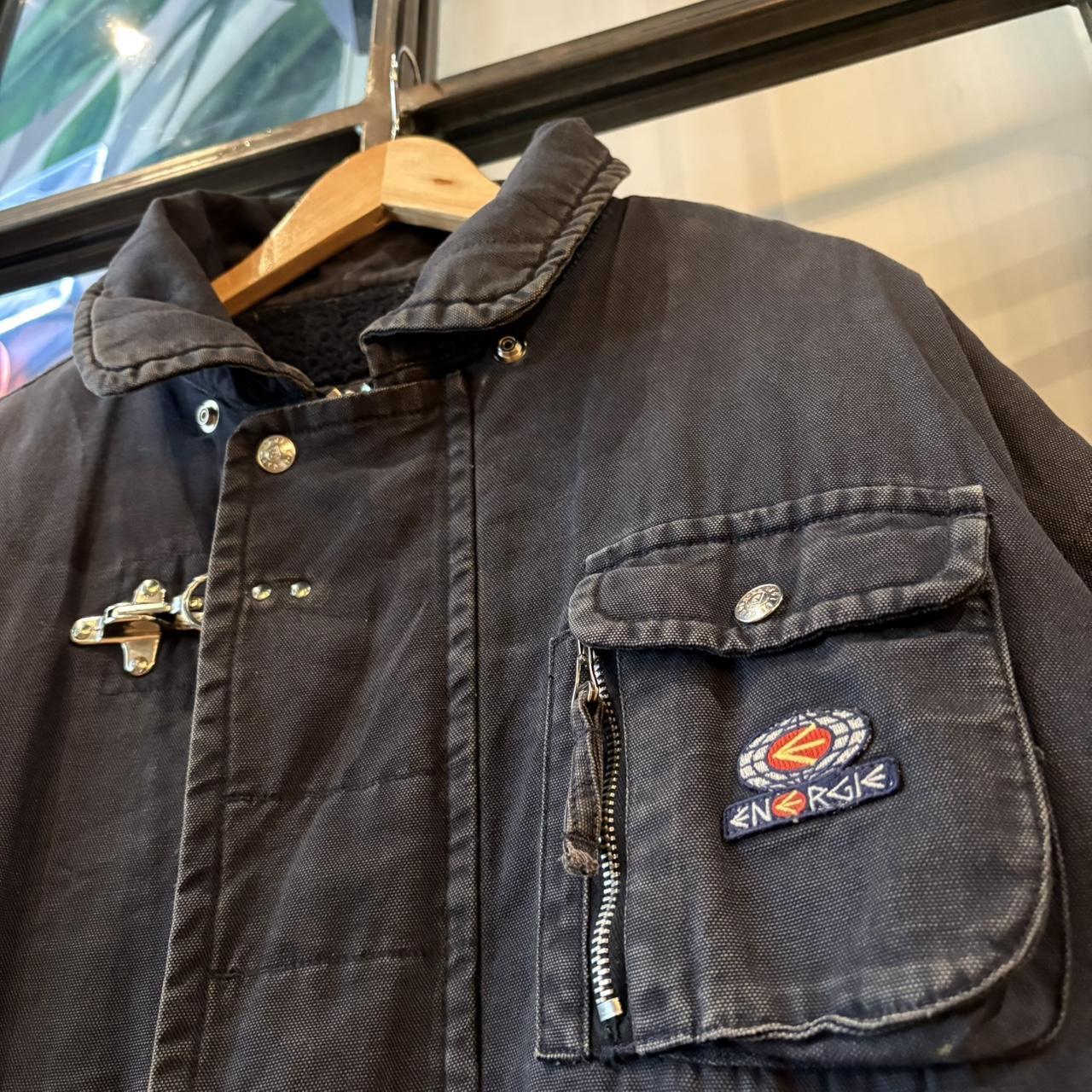 Vintage Energie Fireman Clasp Jacket Mens Boxy XL Black Lobster MultiPocket Grunge Coat 2000s Y2K