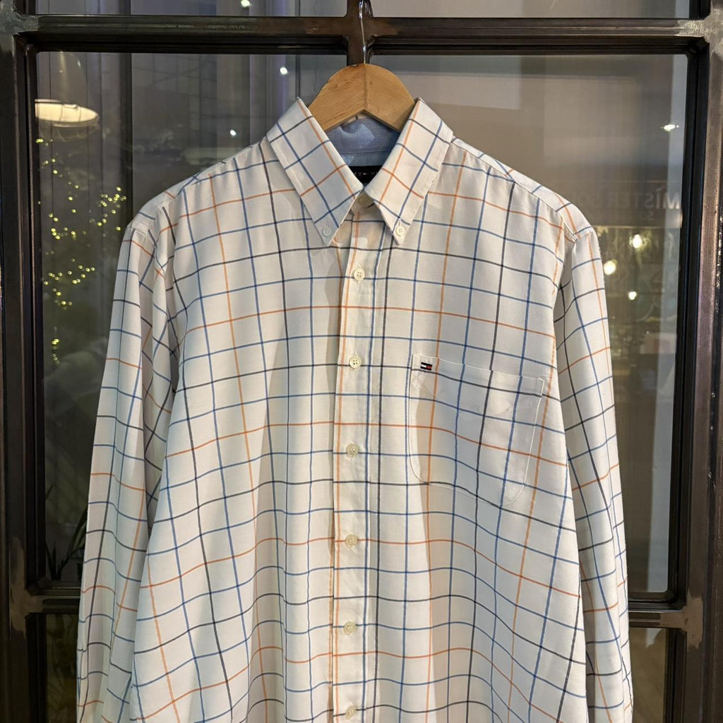 1224E29P - Vintage Tommy Hilfiger White Multi-colour Checked Shirt Short Sleeve collared button up #Y2K #preppy #chiefkeef #preppy #oldmoney