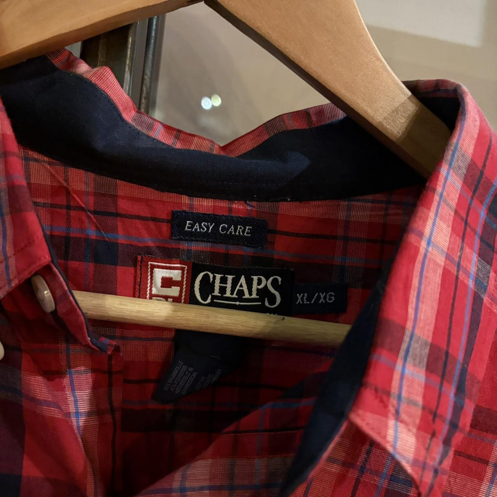 1224D89P - Vintage Chaps Ralph Lauren Red Navy Checked Shirt longsleeve collared button up top #Y2K #preppy #chiefkeef #golf #oldmoney