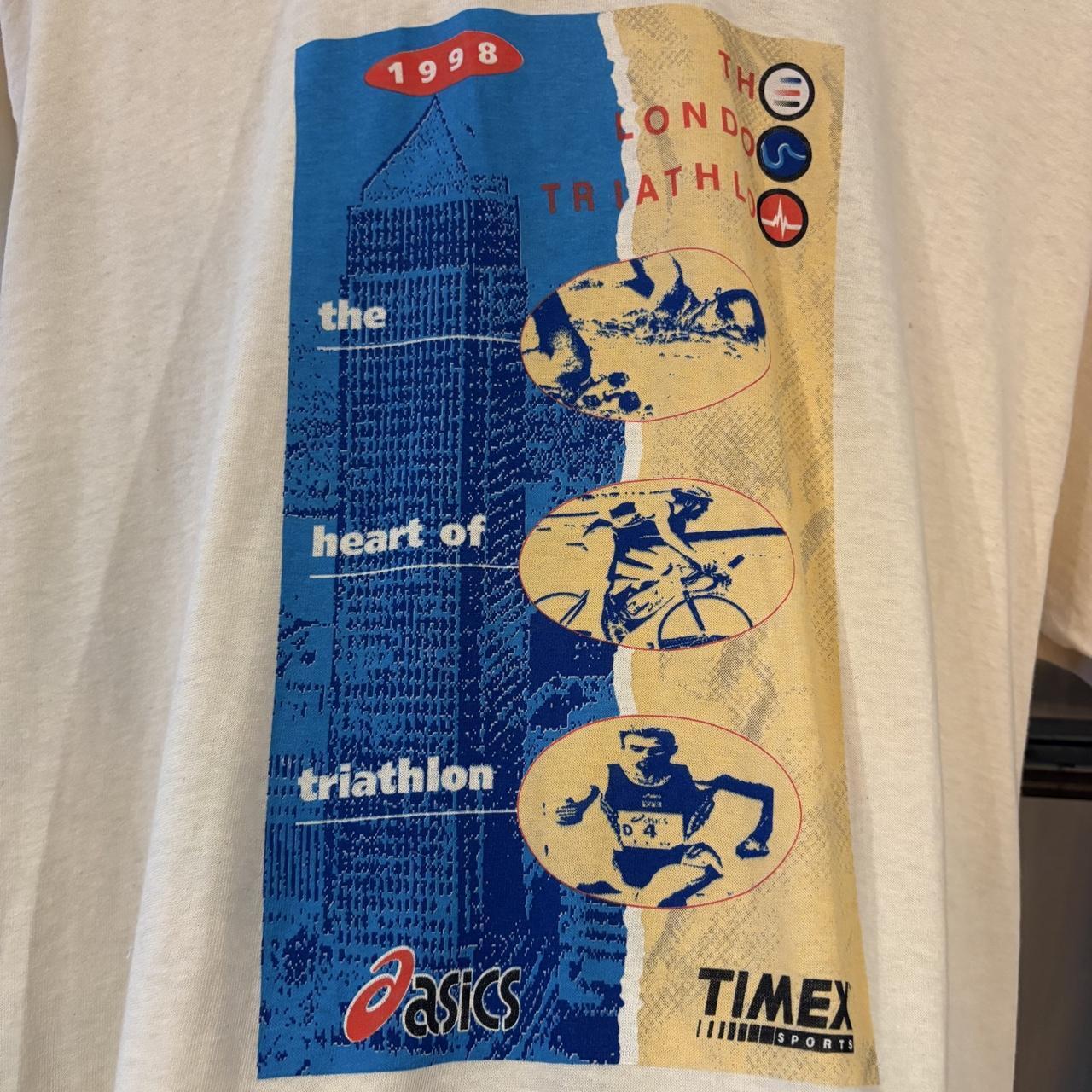 Vintage Asics 1998 London Triathlon T shirt Mens Large White Graphic Print Single Stitch Tee Top 90s