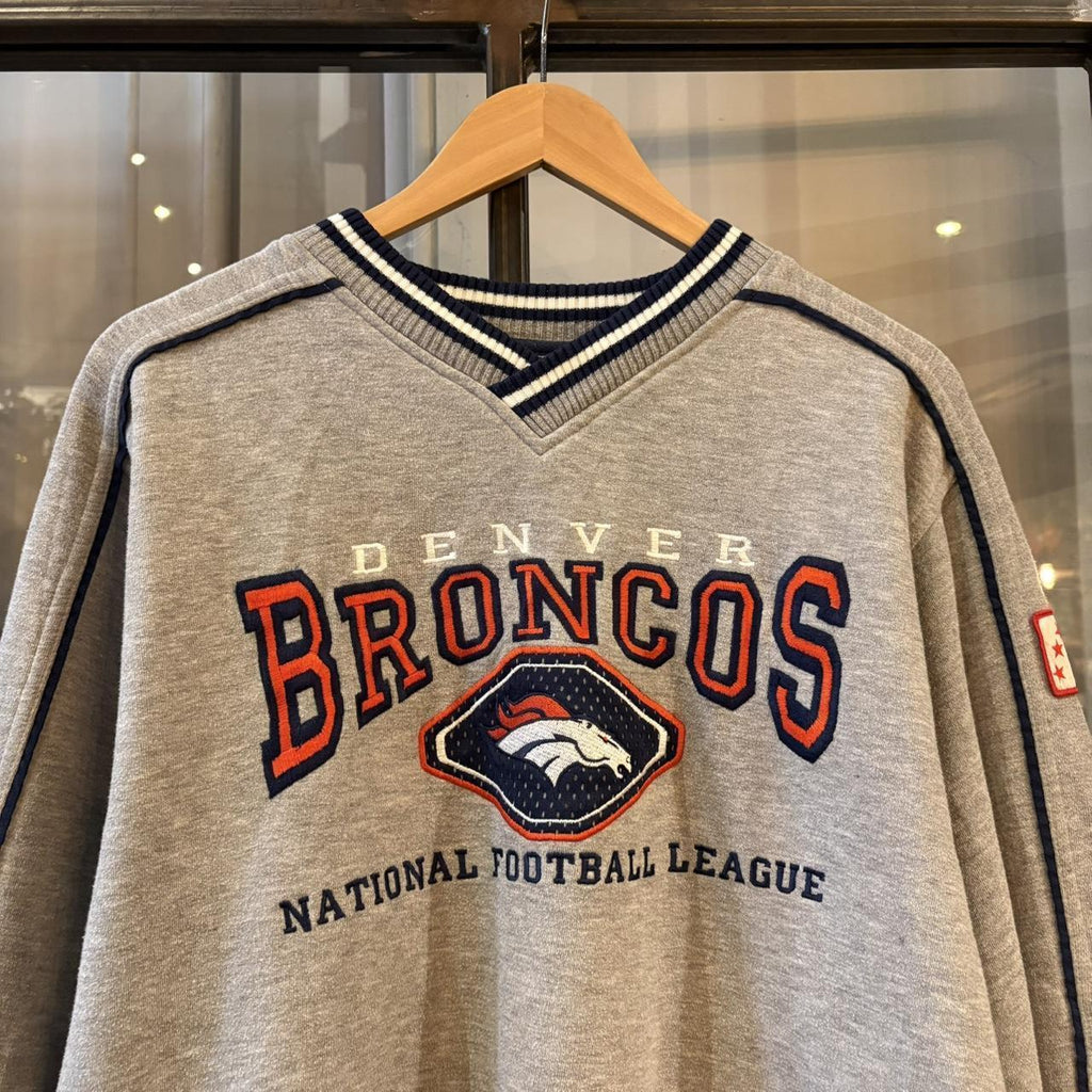 Vintage NFL Denver Broncos Sweatshirt Mens Medium Grey American Football V-Neck Jumper Top 90s Y2K