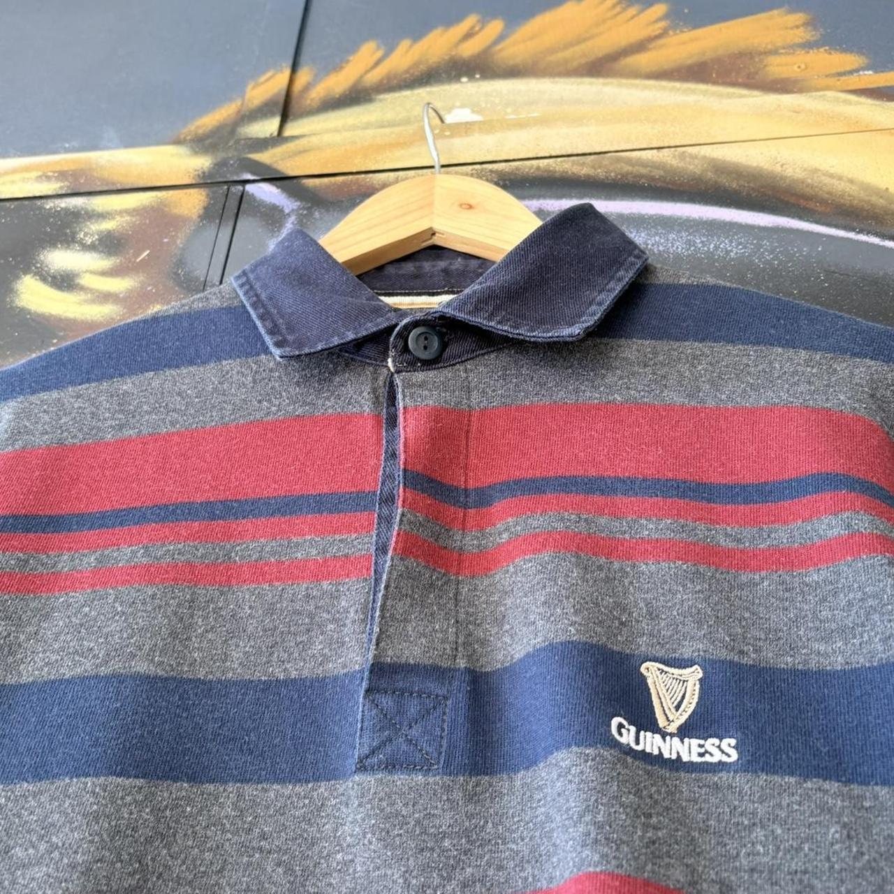 VIN2802B-U - Vintage Retro Essential Navy Grey and Red Striped Guinness Collared Rugby Longsleeve Jersey Shirt top with embroidered logo #striped #rugby #beer #jersey #guinness