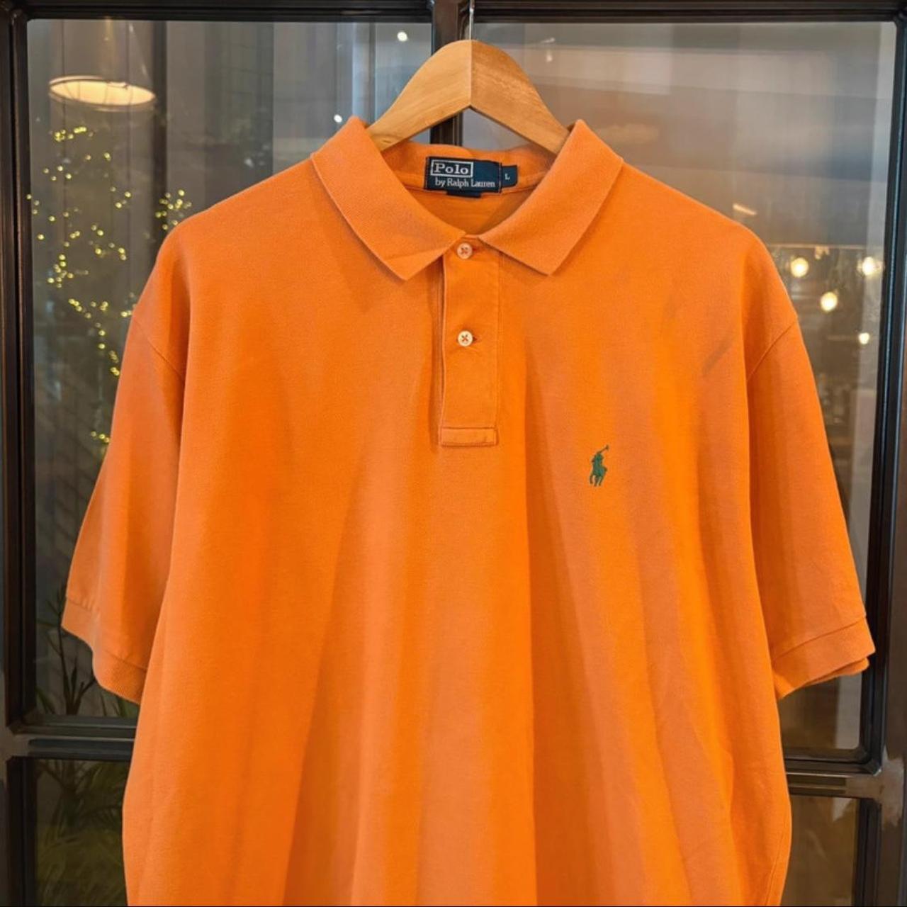 POL407-F - Vintage Retro Ralph Lauren Orange Plain Polo Shirt Short Sleeve collared button up top  #Y2K #preppy #chiefkeef #oldmoney #ralphlauren