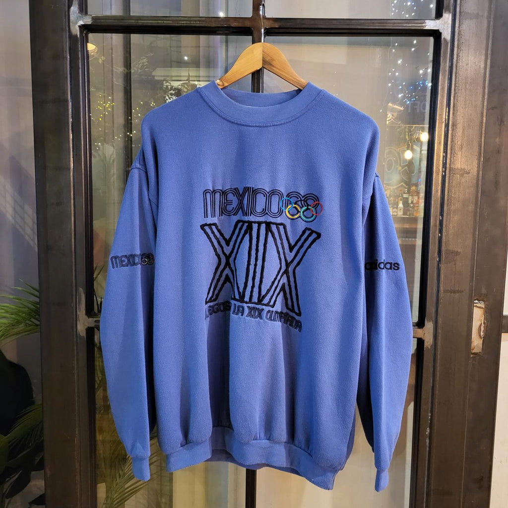 SSJ003-P - Vintage Retro Adidas Olympics XIX Juegos Olympiada Octubre 12 - 27 Mexico 1968 Embroided Patch Logo Crewneck Jumper Sweatshirt 80s 90s Boxy fit #olympics #mexico #80s #boxyfit