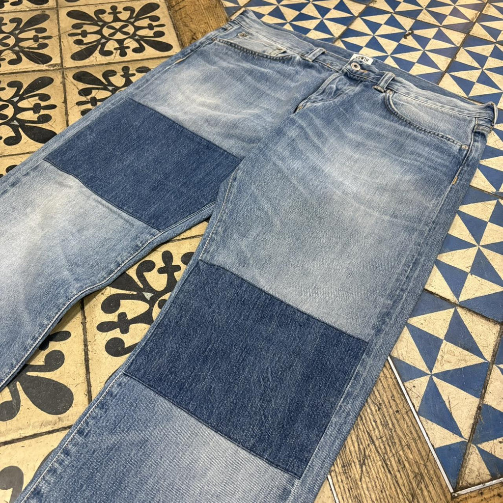 TRW534F - Vintage retro essential Edwin ED-80 Slim Tapered Contrast Two Tone Blue Wash Japanese Denim Jeans Trousers pants #denim #edwin #japanesedenim #slim #tapered