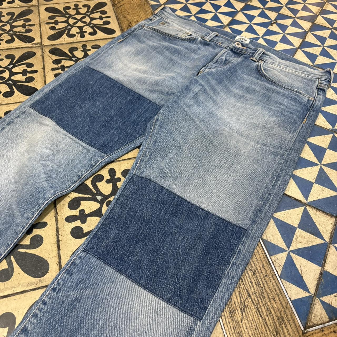 TRW534F - Vintage retro essential Edwin ED-80 Slim Tapered Contrast Two Tone Blue Wash Japanese Denim Jeans Trousers pants #denim #edwin #japanesedenim #slim #tapered