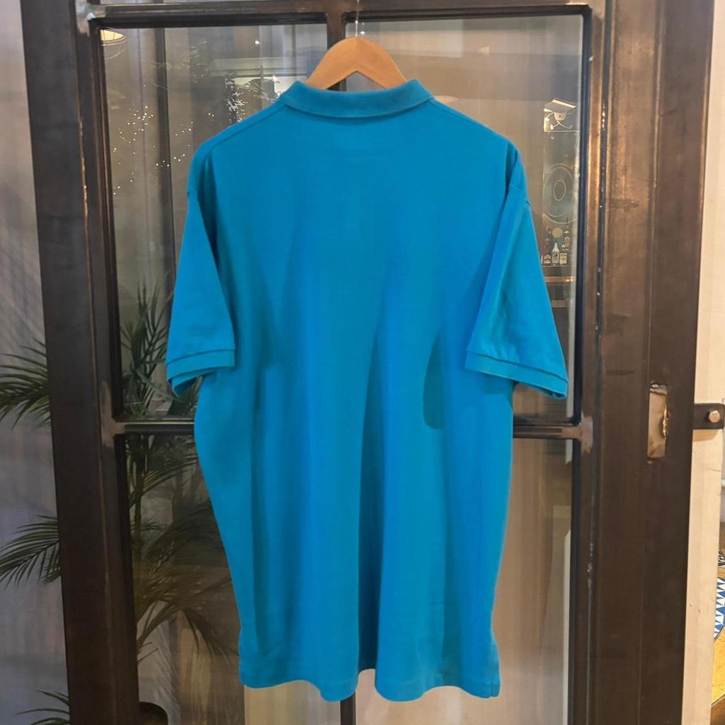 POL471F - Vintage Retro Ralph Lauren Plain Blue Polo Shirt Short Sleeve collared button up top  #Y2K #preppy #chiefkeef #oldmoney #ralphlauren